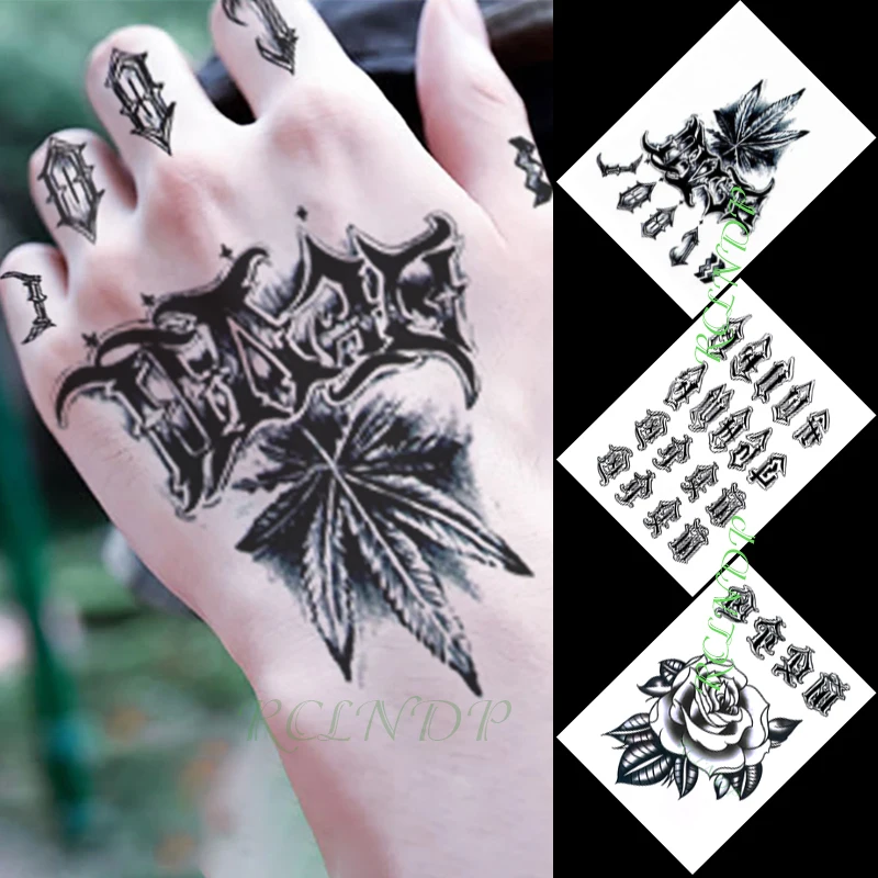 

3 pcs Waterproof Temporary Tattoo Stickers set Leaf Flower Alphabet Pattern Body Art Flash Tatto Fake Tatoo for Men Women