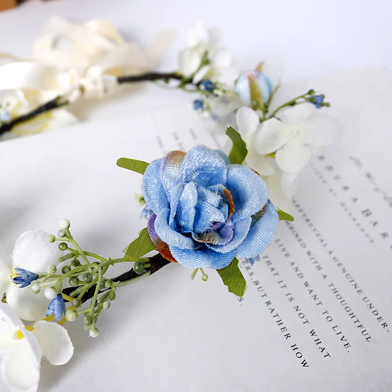 Гирлянда для невесты в Корейском стиле ручная работа голубая роза повязка на