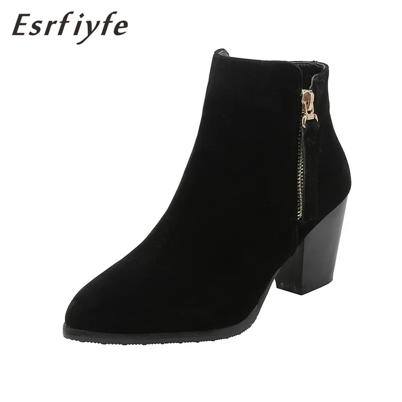 

ESRFIYFE 2020 Women Boots Flock Ankle Boots Spring Autumn Women Boots Ladies Party Western Stretch Fabric Boots Plus Size 34-46