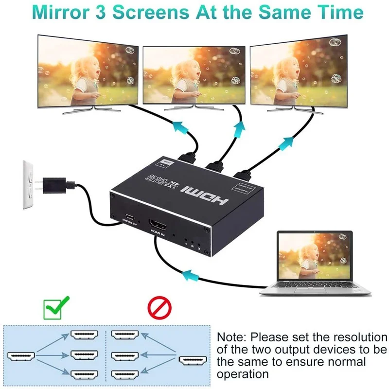 HDMI-Совместимость 1 4 сплиттер 1x3 в 3 выход поддержка 4k 60 Гц HDCP 3D 1080P Разрешение |