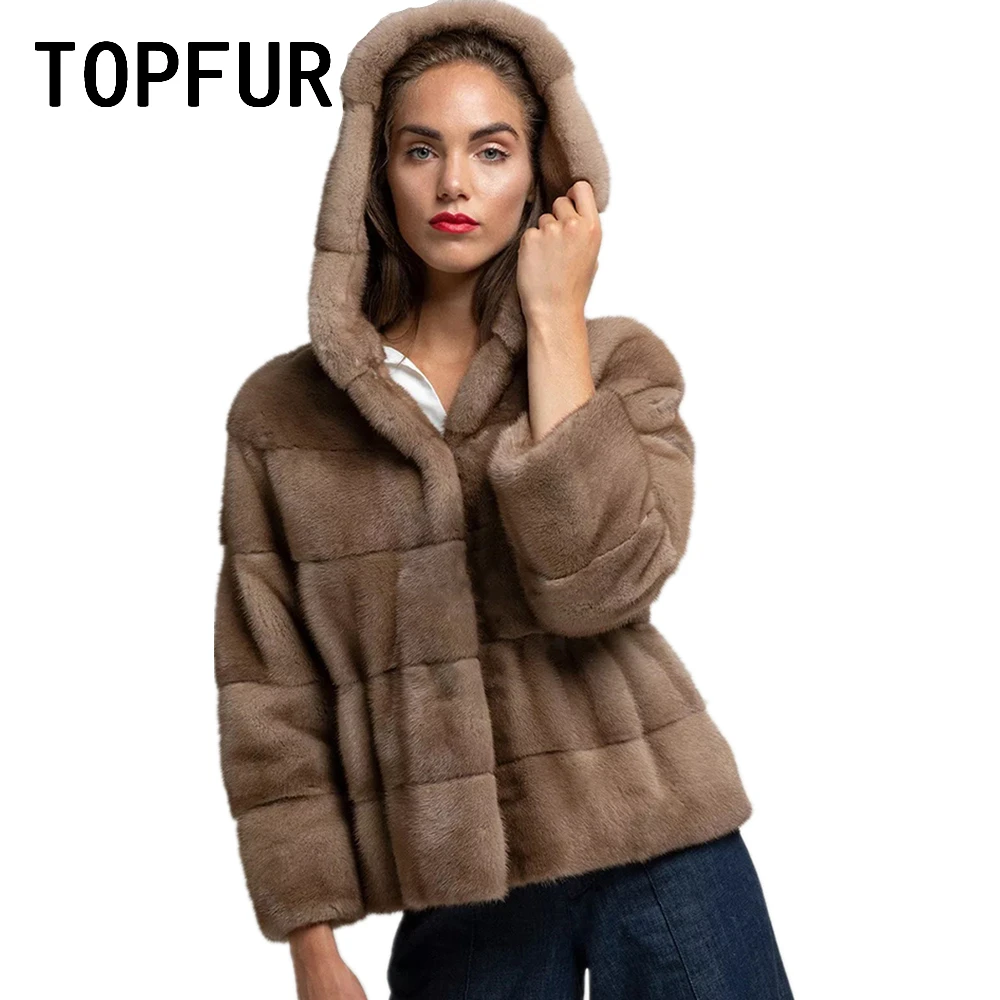 Женское базовое пальто из натуральной кожи TOPFUR весенняя куртка с капюшоном и