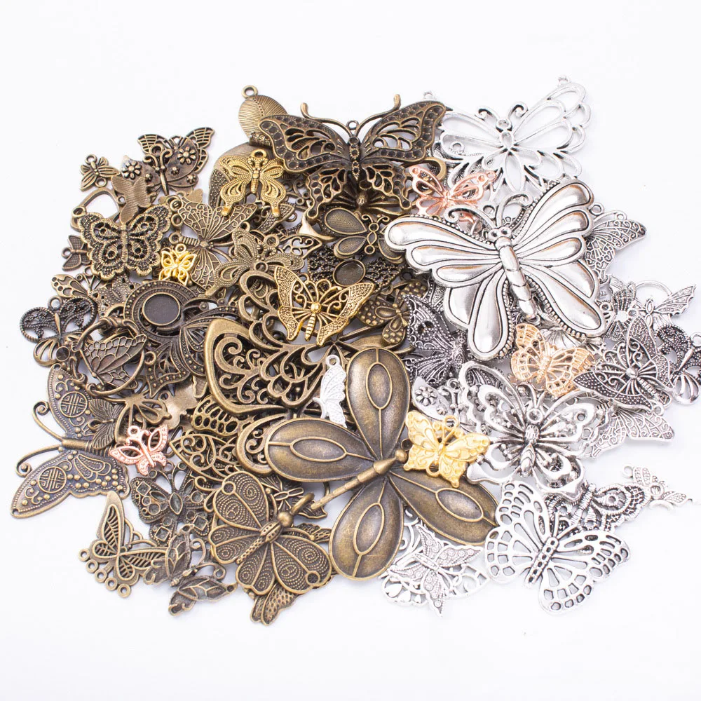 

100g/Lot Animal Pendants Silver Color Random Alloy Butterfly Charm For DIY Bracelet Necklace Jewelry Making