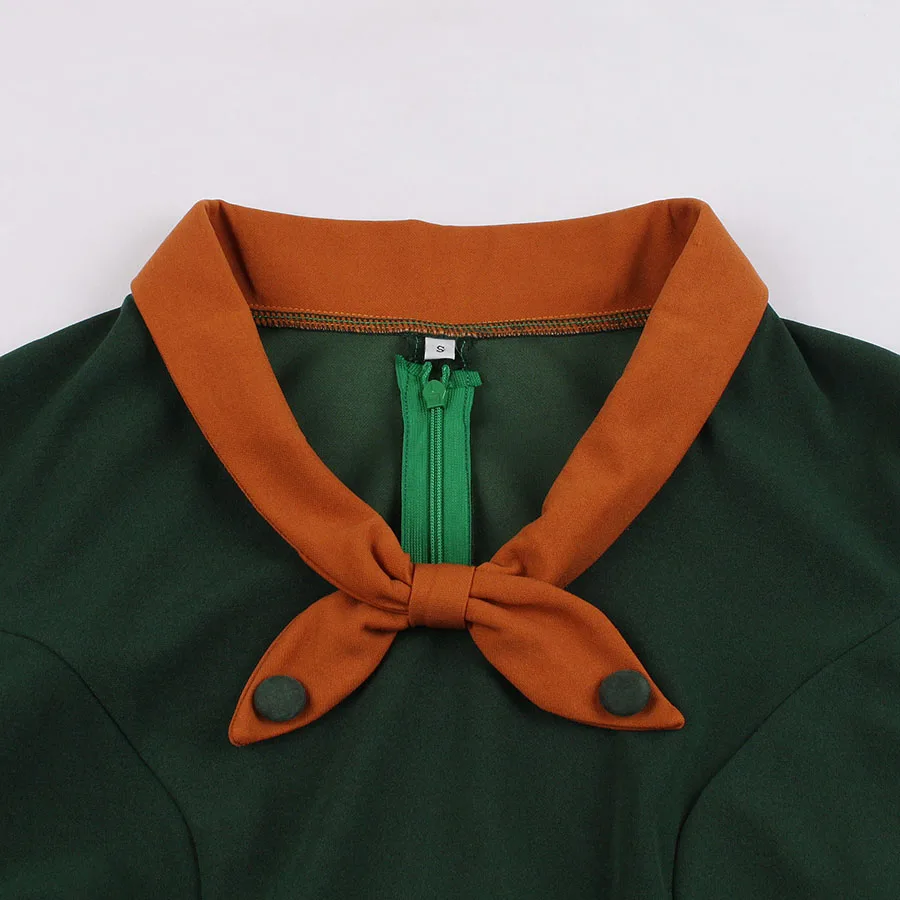 Темно зеленое осеннее женское платье туника средней длины 50s 60s ретро винтажный