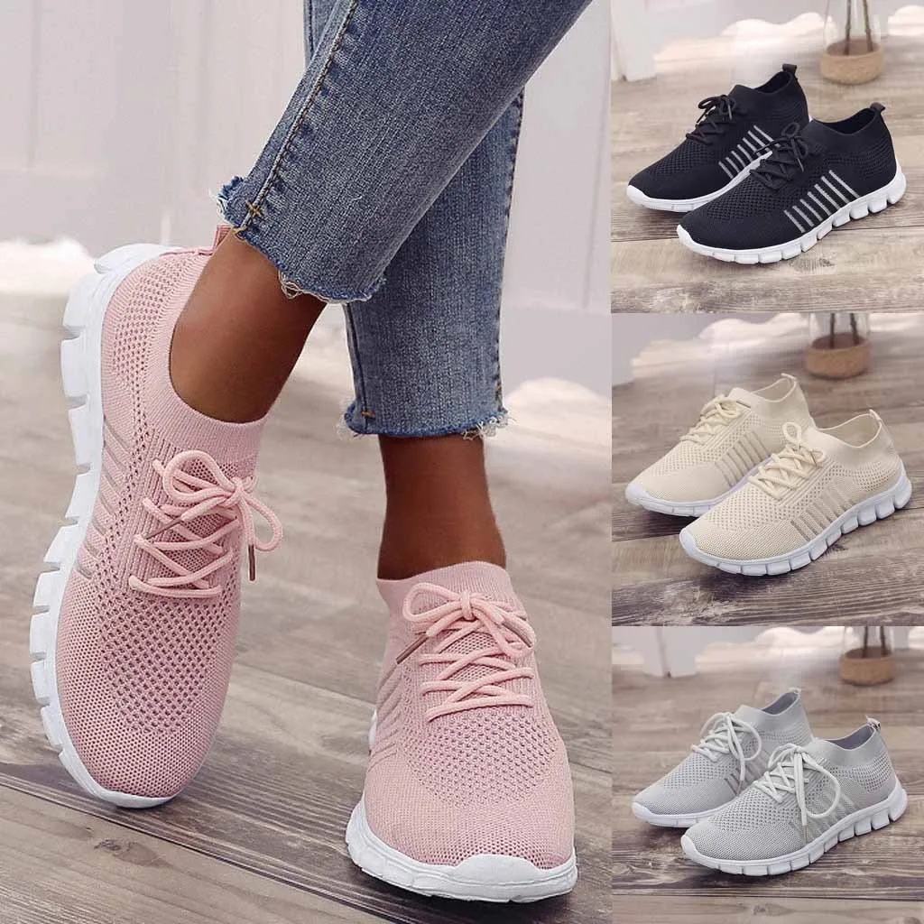 

Top Brand 2021 Women Shoes Summer Spring Causal Pink Breathable Sneaker Flying Weaving Student Sneakers Women's Running Shoes