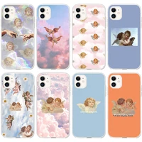 vintage oil painting artistic renaissance angels baby paradise phone case soft for iphone for 13 pro max mini xxs apple