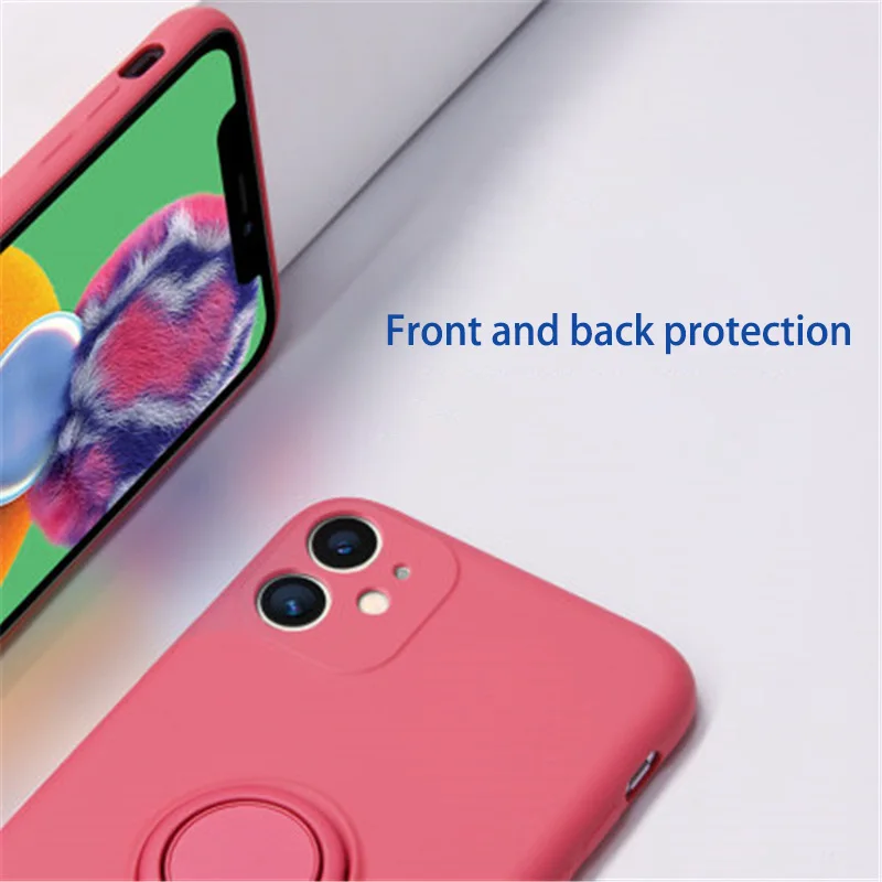Защитный чехол для объектива iPhone SE 2020 из жидкого силикона с кольцом держателем 11