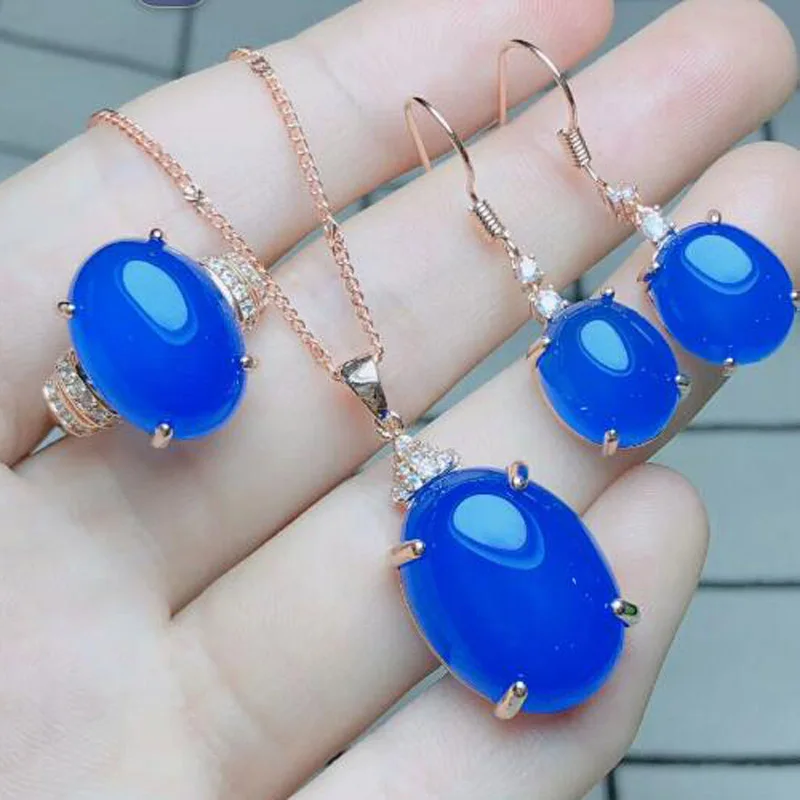

Natural Jade Medullary Jewelry Sets for Woman Pendant Necklaces Drop Earrings & Ring Fashiom Wedding Gifts