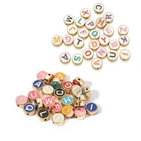 50pcs enamel alphabet double face letter charms beads gold color bead for jewelry making accessories bracelet handmade craft