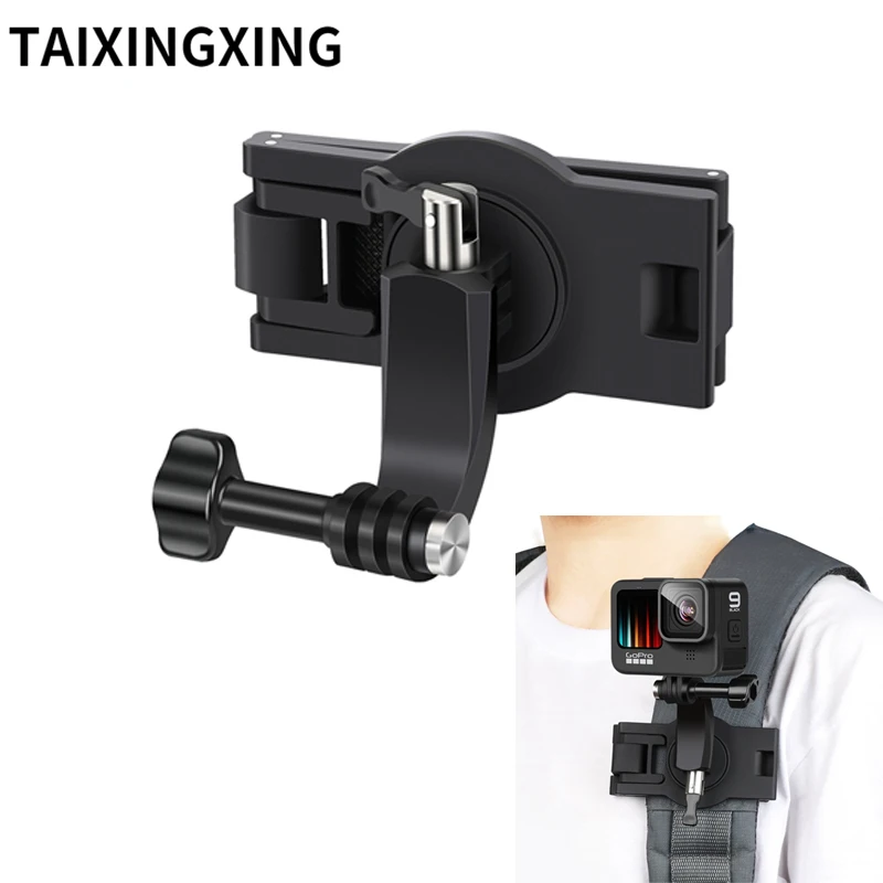 

360 Degree Rotary backpack clip accessories for gopro hero 9 8 7 6 5 4 3 insta 360 one r Sjcam Eken Shoulder Belt phone fixed