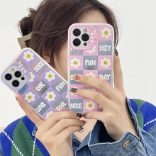 Cute Cartoon Lattice Flower Korea Phone Case For iPhone 12 11 Pro Max X Xs Max Xr 7 8 Puls Cases Blu-ray Soft Silicone Cover