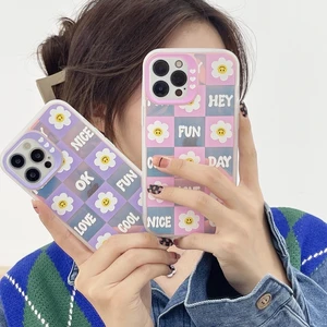 cute cartoon lattice flower korea phone case for iphone 12 11 pro max x xs max xr 7 8 puls cases blu ray soft silicone cover free global shipping