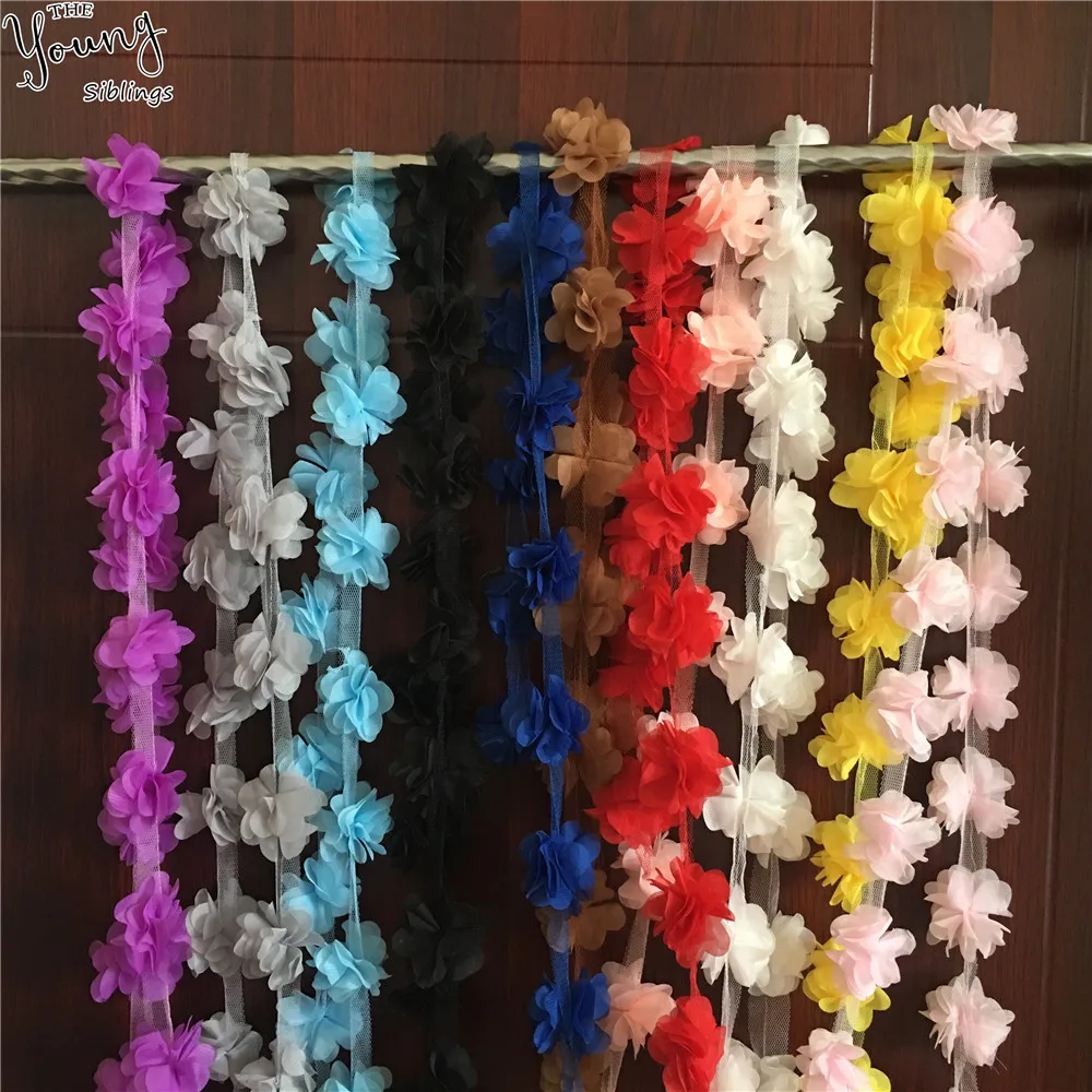 Разноцветные цветы 1 ярд 3D шифоновые кружевное украшение для платья кружевная