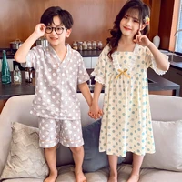 girl boys pajamas suits 2021 dots spring summer cotton nightclothes nightgowns homewear sleepwear pajamas sets children clothing
