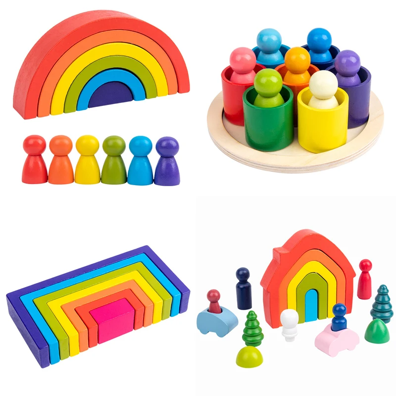 

Деревянные сборные игрушки сделай сам дом Радуга строительные блоки набор детей для раннего обучения по системе Монтессори наборный балан...