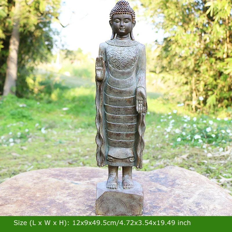 

Resin Standing Garden Buddha Statue Outdoor Decoration Yard Garden Buddhism Figurine Home Desktop Feng Shui Budha Ornaments
