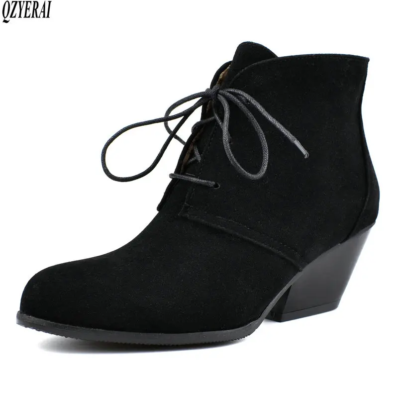 

New Spring Autumn Women Ankle Boots Suede Leather Short Booties Lace Up Boots Women With Fur Shoes 2019 New Arrivals