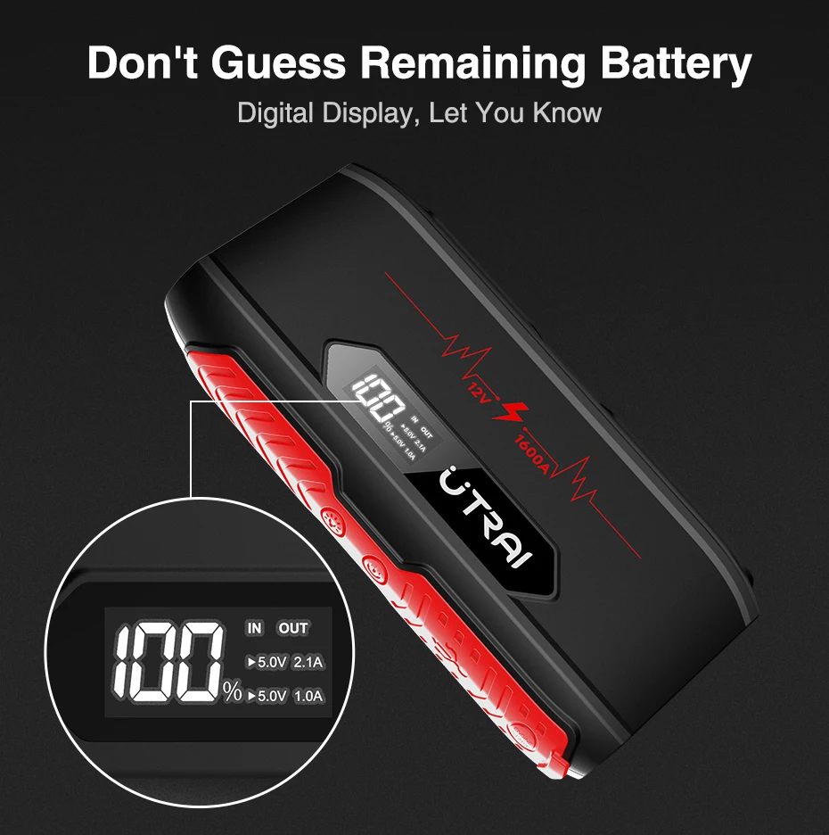 utrai car jump starter 20000mah 1600a portable emergency charger lithium ion battery power bank car booster starting device free global shipping