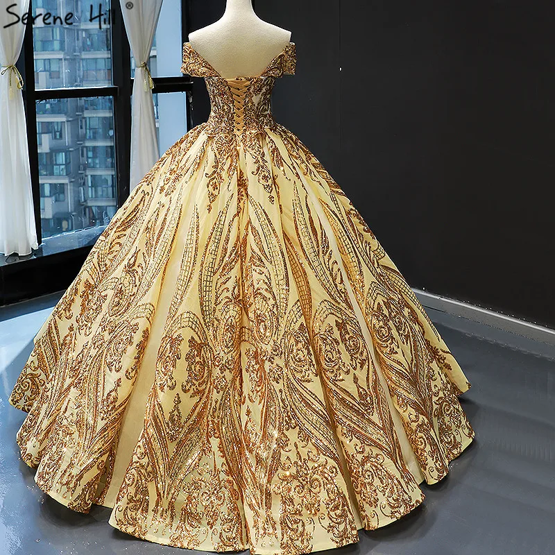 Дубай роскошное Золотое свадебное платье принцессы без рукавов 2021 с открытыми