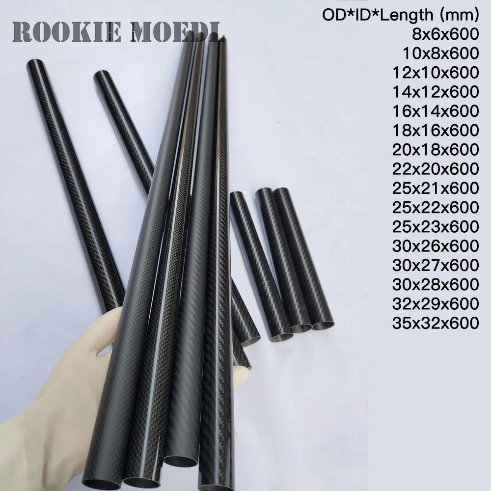 2pcs 3k Full Carbon Fiber Tube 600mm Length Diameter 8-35mm for RC Underwater Drones, Fishing Rods, Kites,Bicycles and tripods