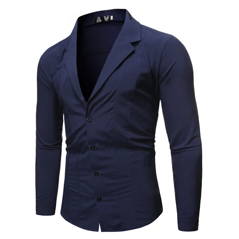 Мужские рубашки Slim Fit с длинным рукавом, повседневный Одноцветный костюм с воротником, деловая сорочка Homme, Мужская облегающая Классическая мужская рубашка