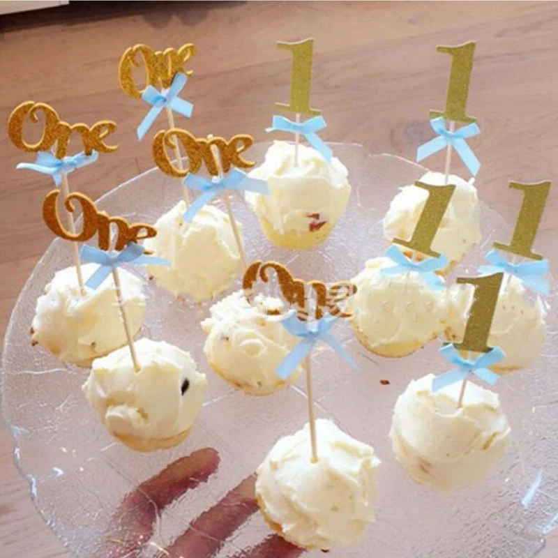 6/10 шт. блеск Бумага 1/один для капкейка первый День рождения украшения 1st на день