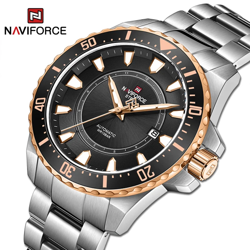 

NAVIFORCE Watches Mens Automatic Mechanical Movement 100M Waterproof Stainless Steel Band Luminous Wrist Watch Relogio Masculino