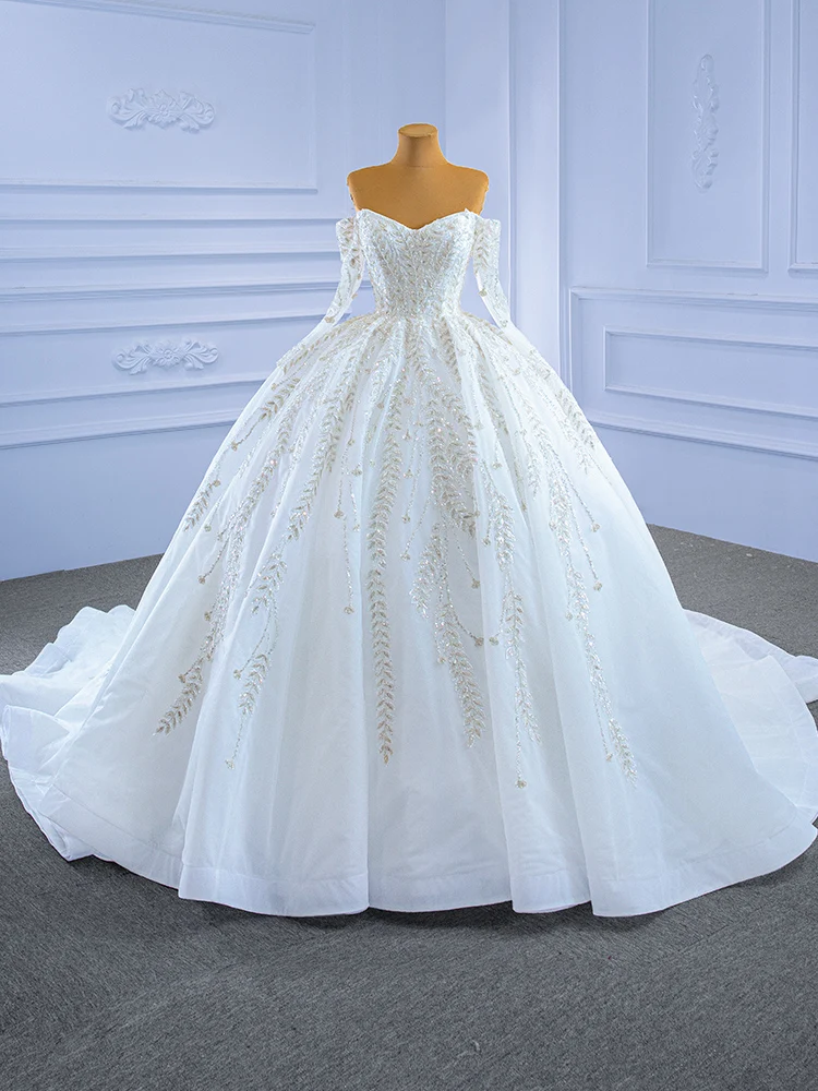 

Luxury Pattern Wedding Dress Sparkly Beaded Sequined Sweetheart Off Shoulder Strapless Backless Ball Gown Robe Novia 67284