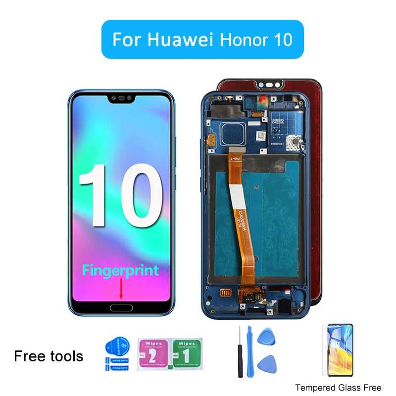 Enlarge LCD Screen For Huawei Honor 10 Display With Fingerprint 10 Touches LCD Replacement For Honor 10 COL-L29 L19 AL10 TL10 5.84 inch