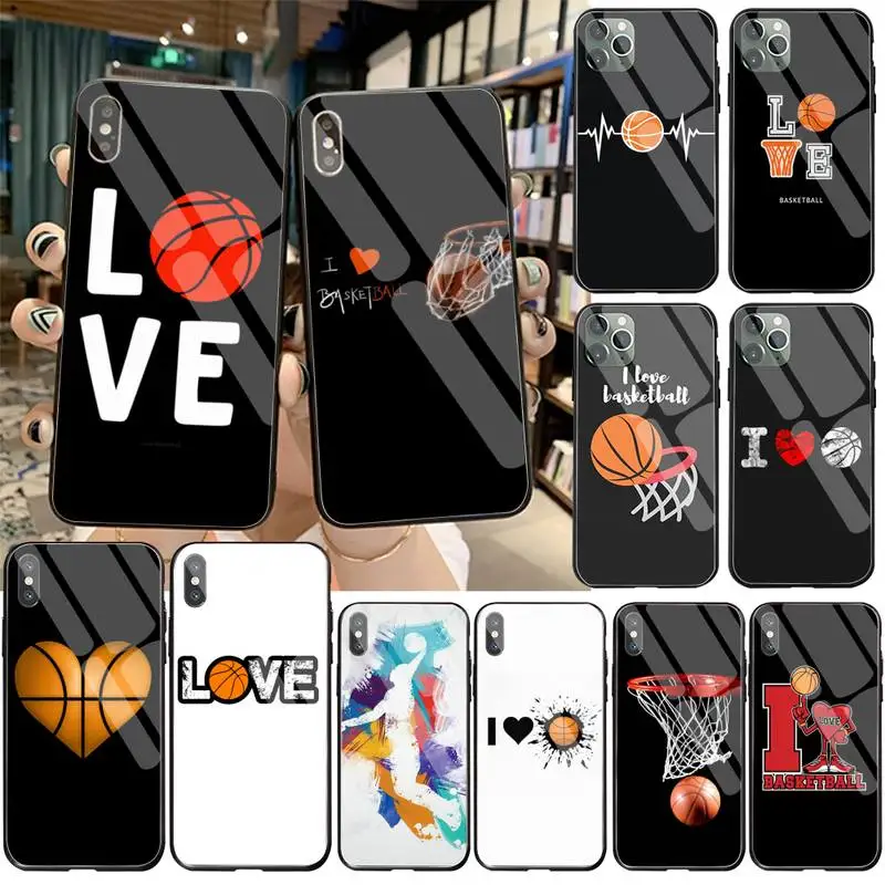 Чехол YJZFDYRM I love для баскетбола чехол телефона закаленное стекло iPhone 11 Pro XR XS MAX 8X7 6S 6