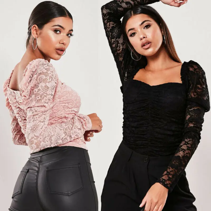 Женские повседневные рубашки кружевная блузка с пышными рукавами Клубная для