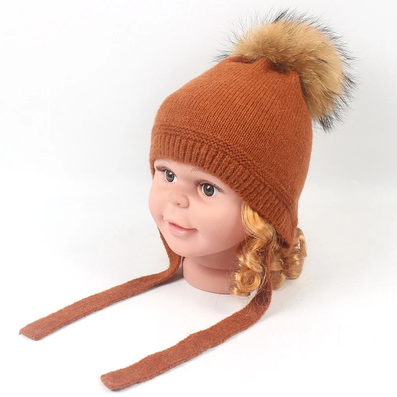 Детская осенне-зимняя теплая шапка из натурального меха для маленьких мальчиков