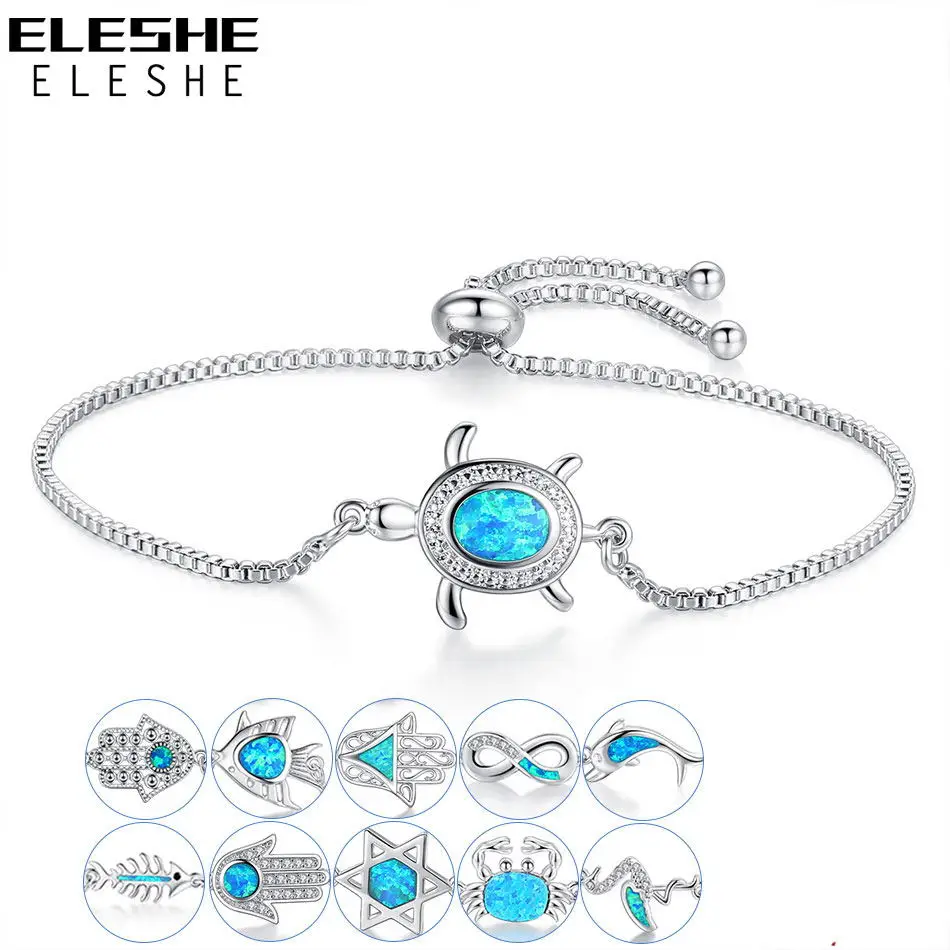 Женский браслет с черепаховым амулетом Синим Опалом серебряная цепочка браслеты