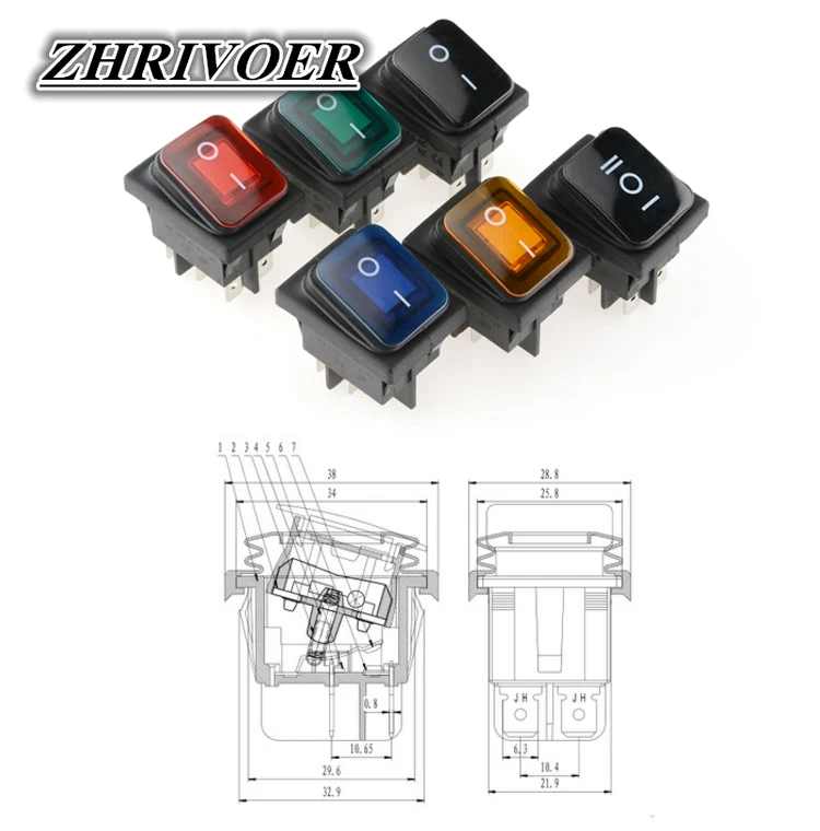 KCD4 20A/250V 4 Pin DPST IP67 море светодиодный Водонепроницаемый кулисный переключатель с 12V