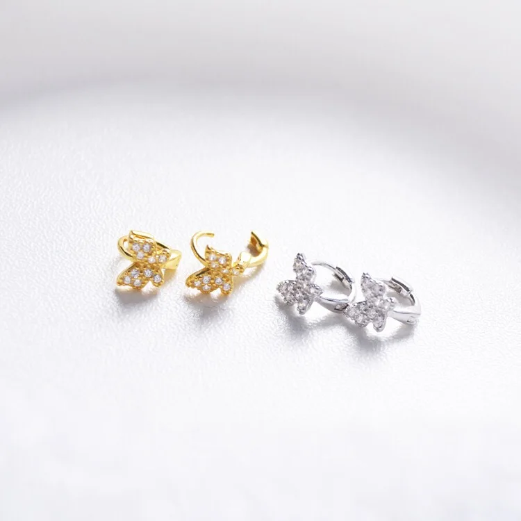 Женские серьги бабочки из серебра 925 пробы с цирконом|Серьги-кольца| |