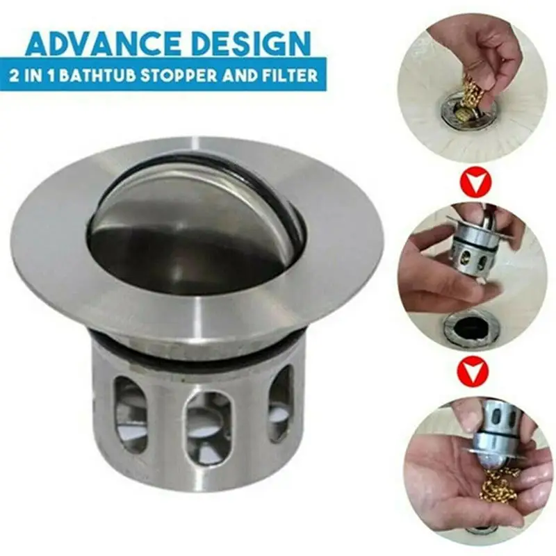 

Universal Wash Basin Bounce Drain Filter Stainless Steel Portable Kitchen Bathroom Sink Drain Stopper Anti-Clogging Strainer