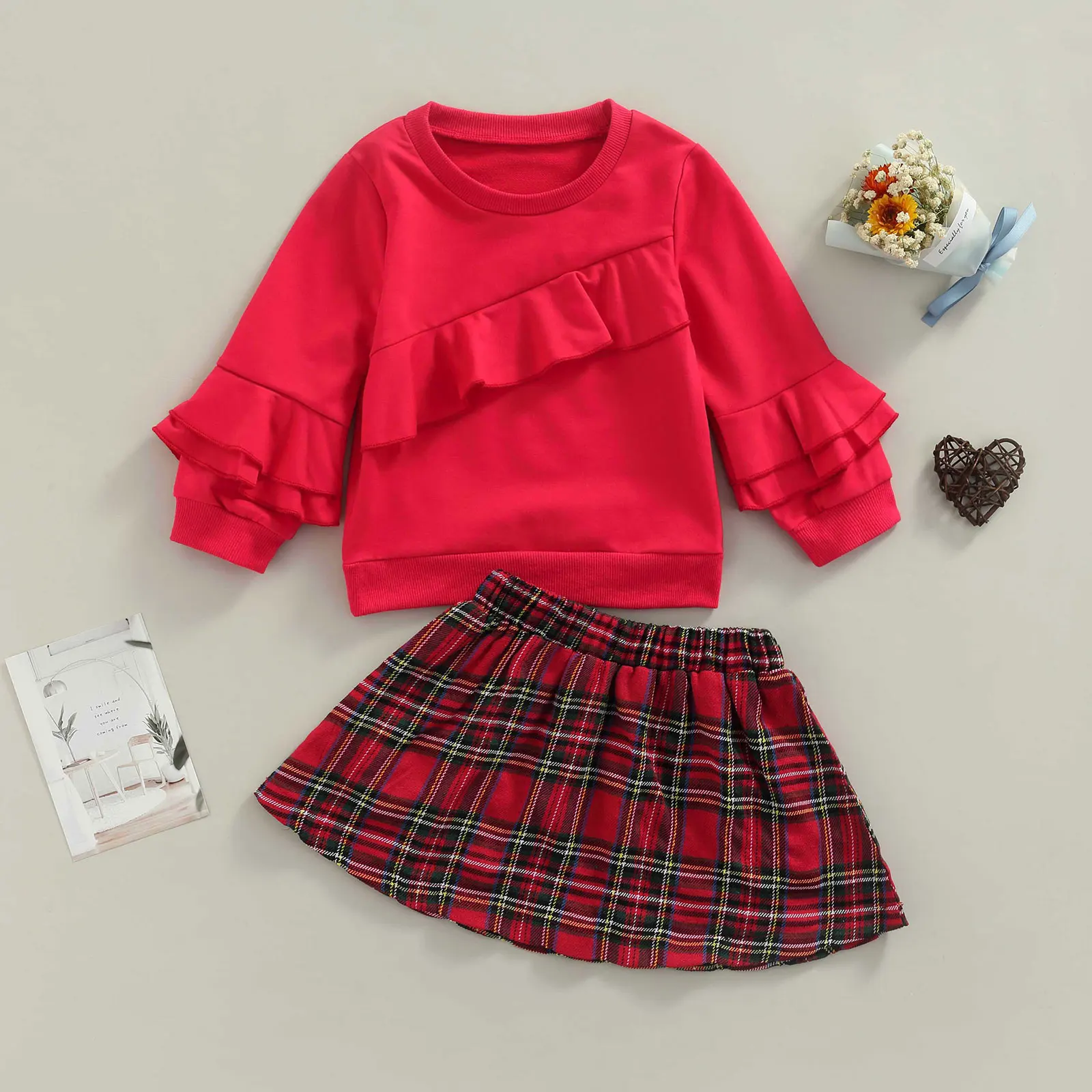 Рождественский костюм с юбкой для девочек из 2 предметов однотонный пуловер