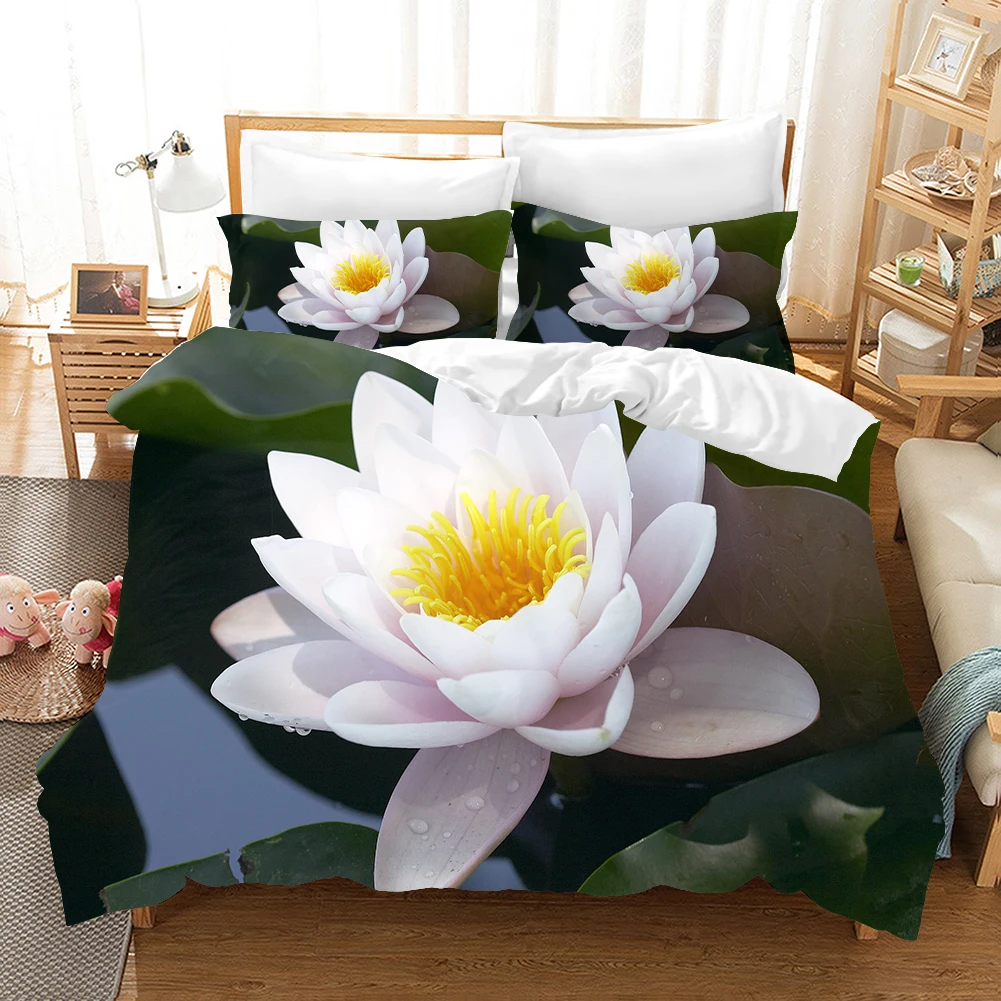 

3D Simple Lotus Bedding Sets Colorful Quilt Covers Nordic Flower Duvet Cover Bedclothes De Home Textile Bed Linens Pillow Shams