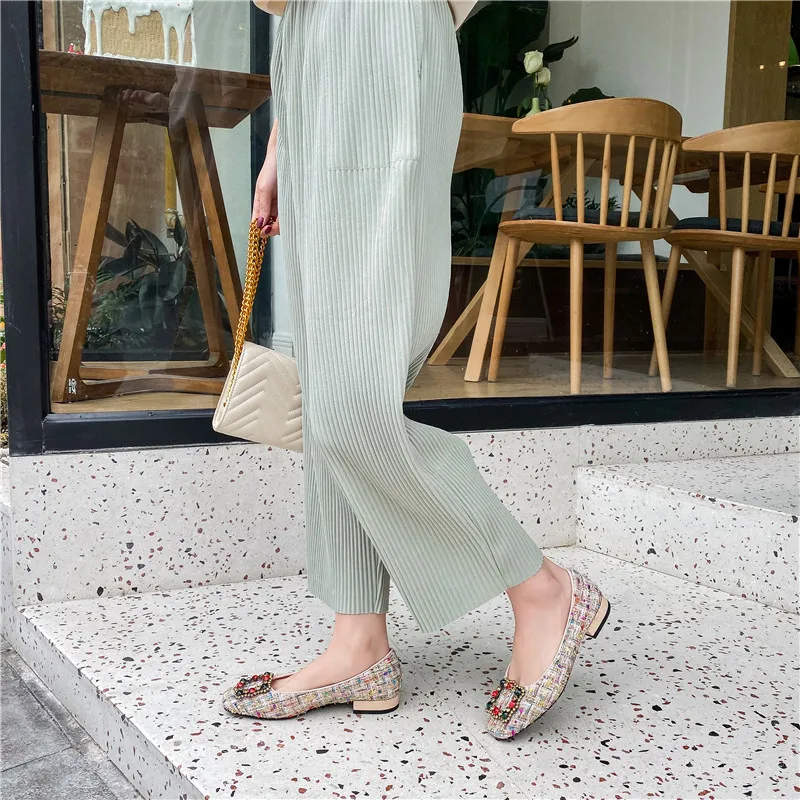 Женские лоферы со стразами FEDONAS элегантные туфли-лодочки на квадратном каблуке с