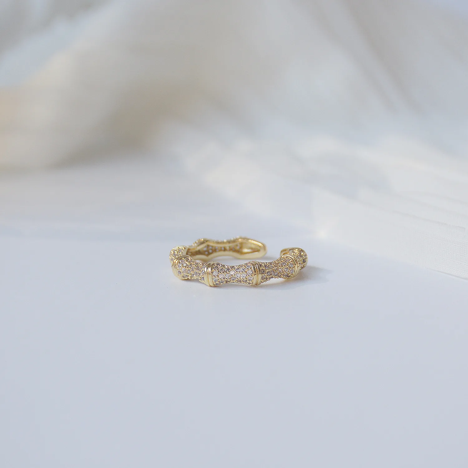 

14k Real Gold Jewelry Exquisite Micro-inlaid Zircon Full of Crystal Bamboo Open Rings for Woman Shine Holiday Gifts Luxury Ring