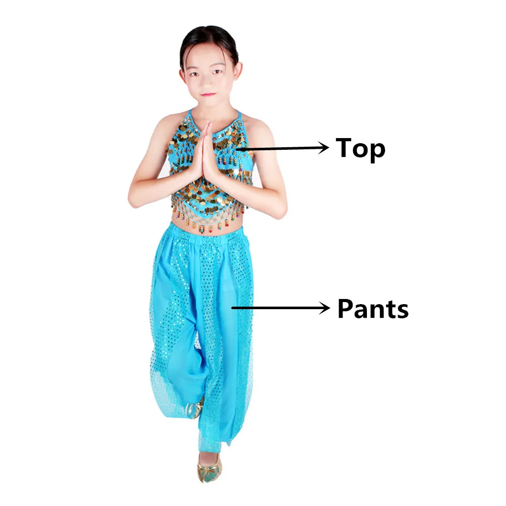 Ocean Blue 2pcs Костюмы для танца живота, для детей, для восточных танцев, для девочек, для танца живота, индийский комплект для танца живота, одежда для танца живота, для детей, индийский, 6 цветов - Color: Ocean Blue 2pcs