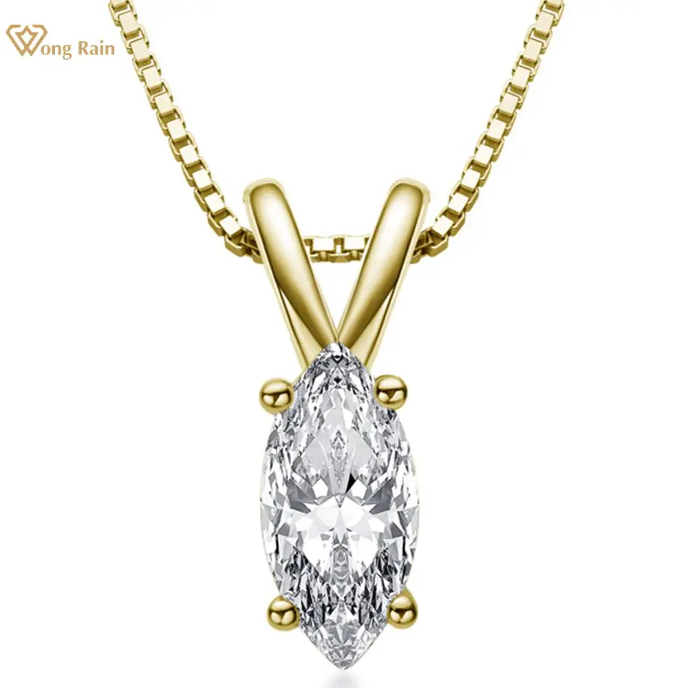 

Wong Rain 100% 925 Sterling Silver Marquise Cut Created Moissanite Diamonds Gemstone Pendant Necklace Engagement Fine Jewelry