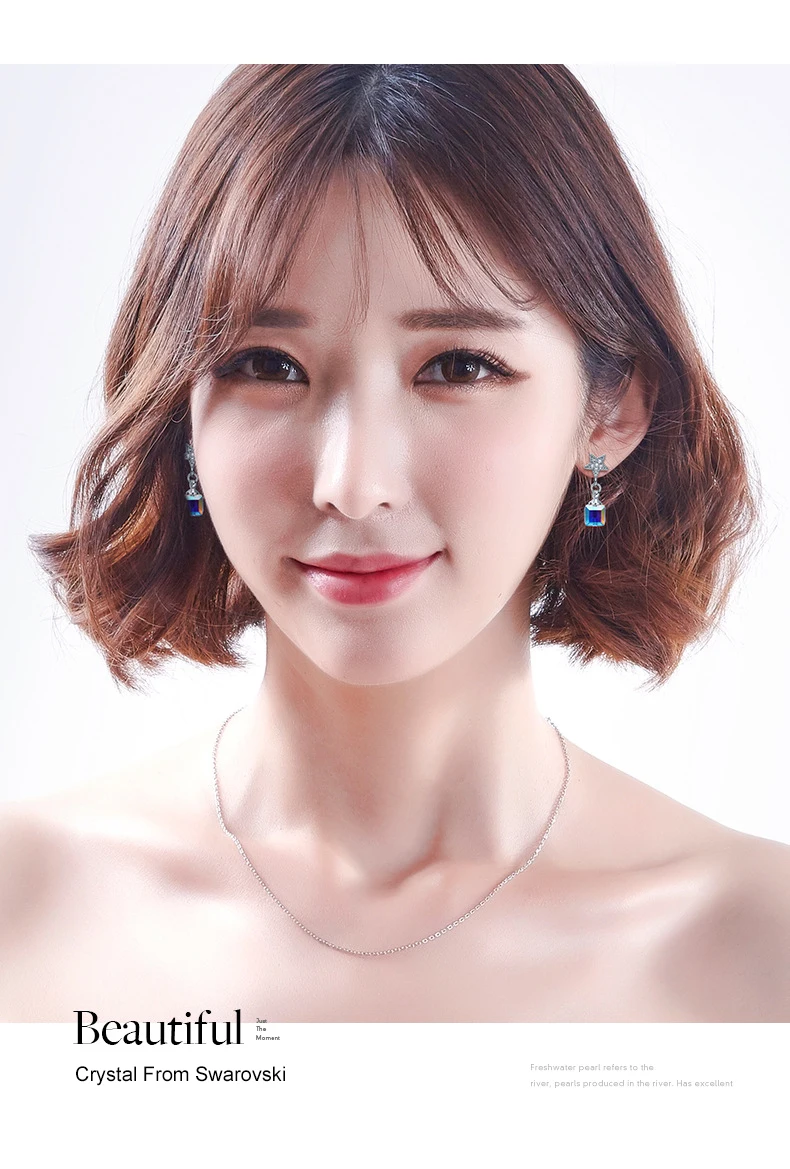 Warme Farben Crystal from Swarovski Earrings for Women S925 Sliver Square Cube Crystal Drop Earrings Korean Earrings Brincos