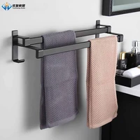 30 50cm punch free bathroom accessories black shelf space aluminum shower rack single and double rod hook towel holder