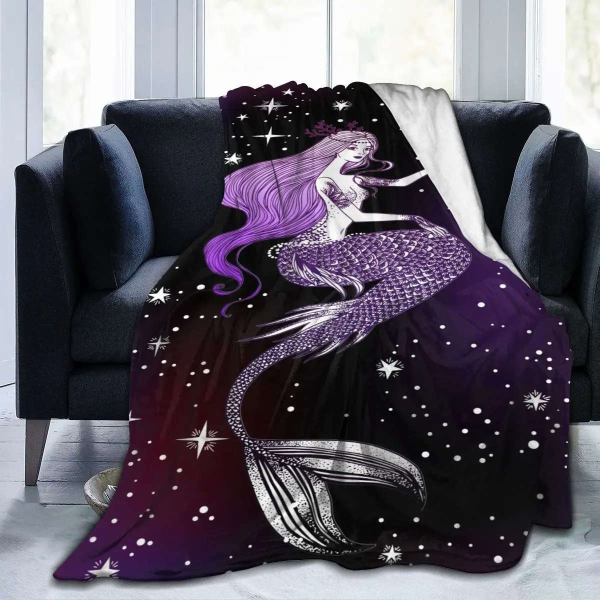 

Unique Blanket to Family Friends Beautiful Mermaid With Star Durable Super Soft Comfortable for Home Gift Blanket