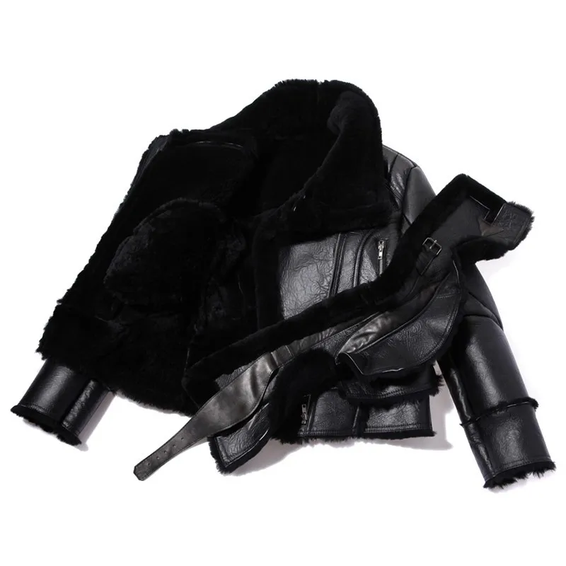 

New Mens Winter Lamb Wool Real Fur Aviator Jacket Fur Lining Motorcyle Shearling Leather Coat Slim Fit Flight Bomber Jacket