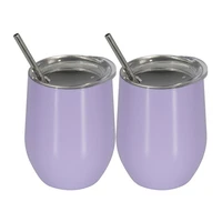2pcsset new fashion 12oz stainless steel wine glass beer wine cup wine tumbler sippy cup with lidstrawcleaning brush
