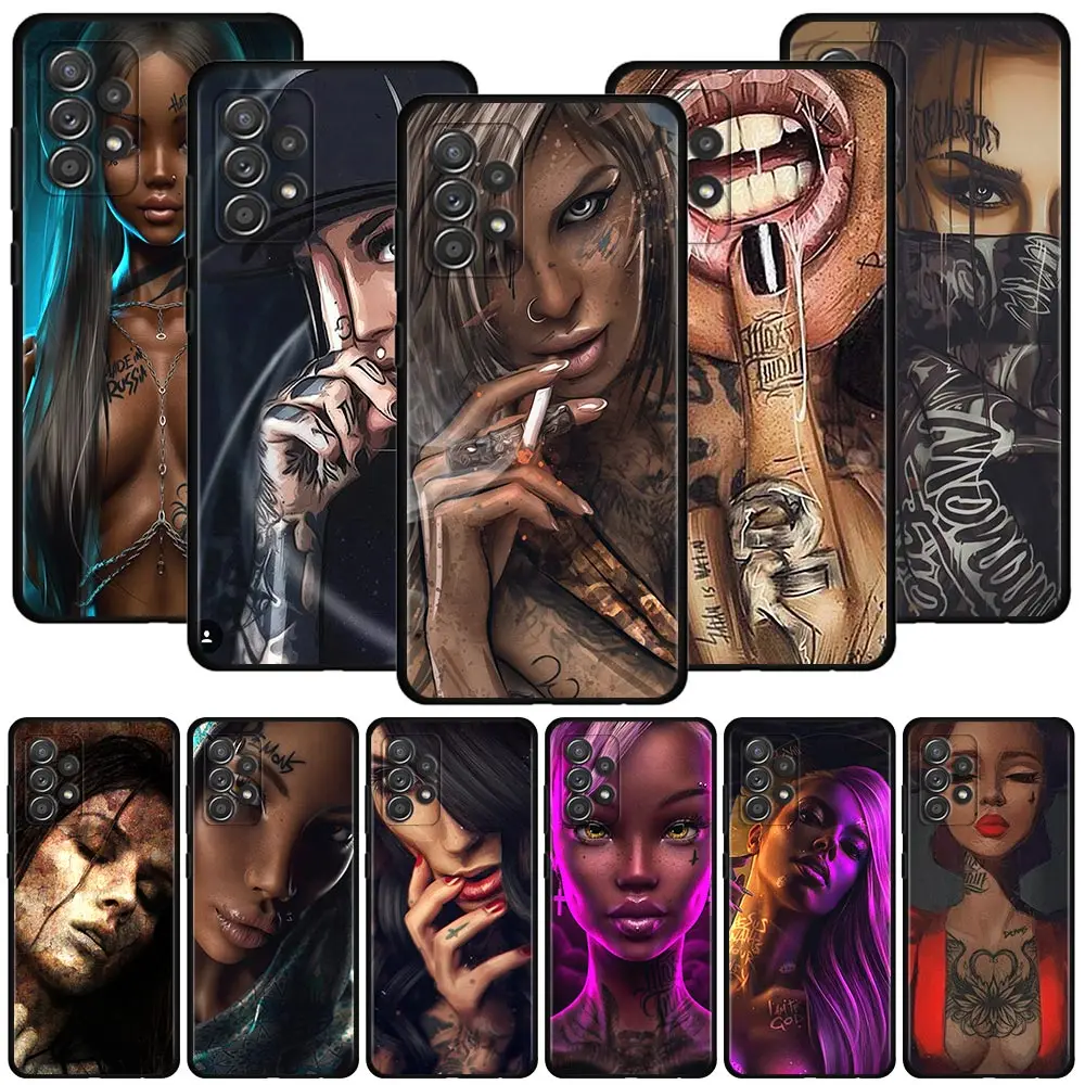 

Cover For Samsung Galaxy A51 A71 A41 A31 A11 A01 A72 A52 A42 A32 A22 A21s A02s A12 A02 Case Capa Silicone Sleeve Tattoo Girl