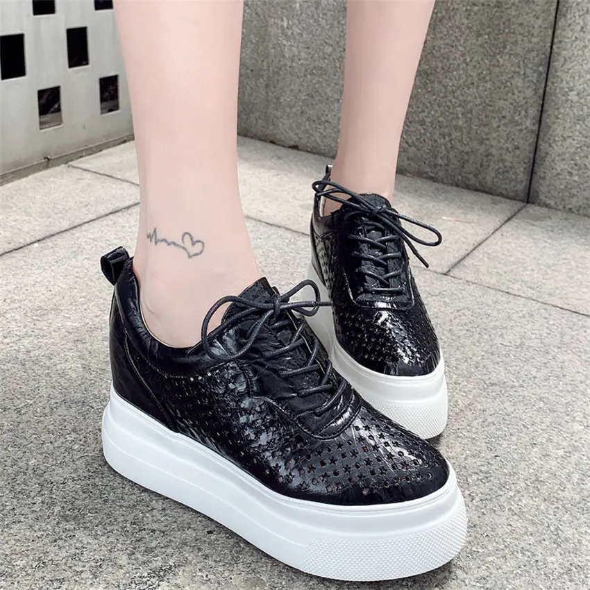 

Summer Platform Pumps Women Lace Up Genuine Leather Wedges High Heel Ankle Boots Female Round Toe Fashion Sneakers Casual Shoes