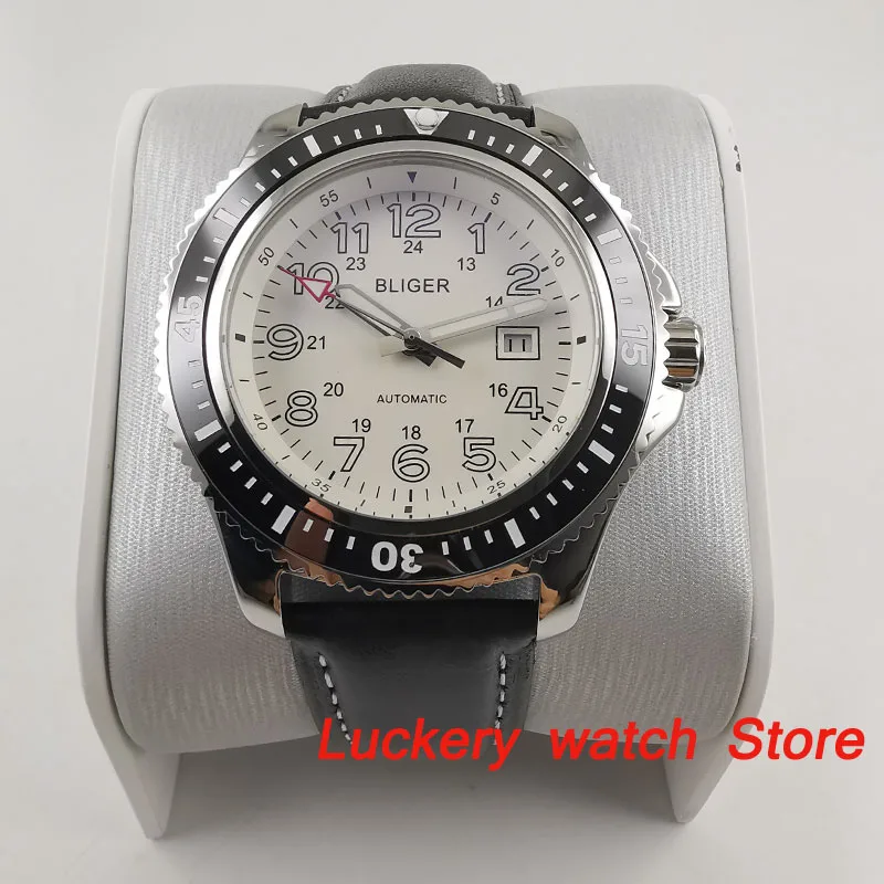 Светящийся стеклянный циферблат 44 мм белый черный керамический Безель