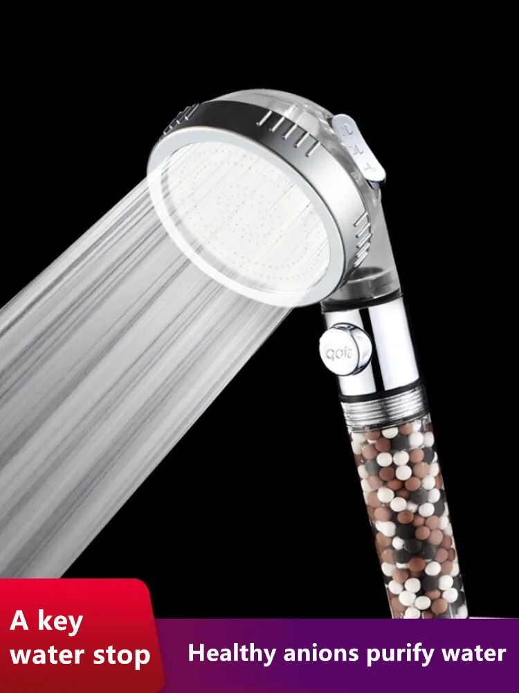 bathroom high pressure anion filter bath head 3 function spa shower head with switch onoff button rainfall water saving shower free global shipping